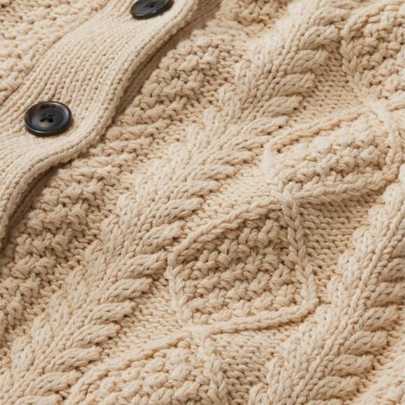 L.L. Bean Signature Cotton Fisherman Sweater Short Cardigan Beige Women Reg (S) - Picture 6 of 8